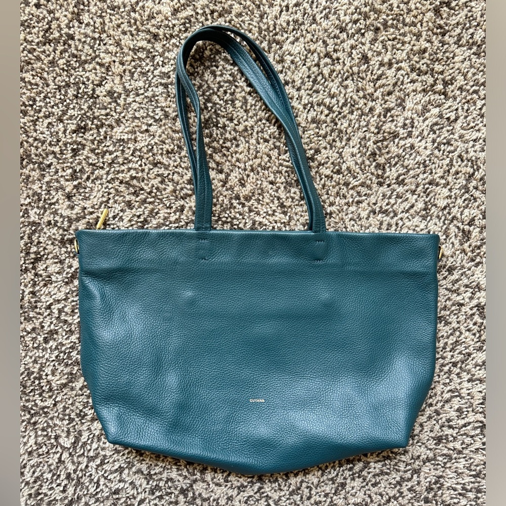 Cuyana Teal Leather Tote